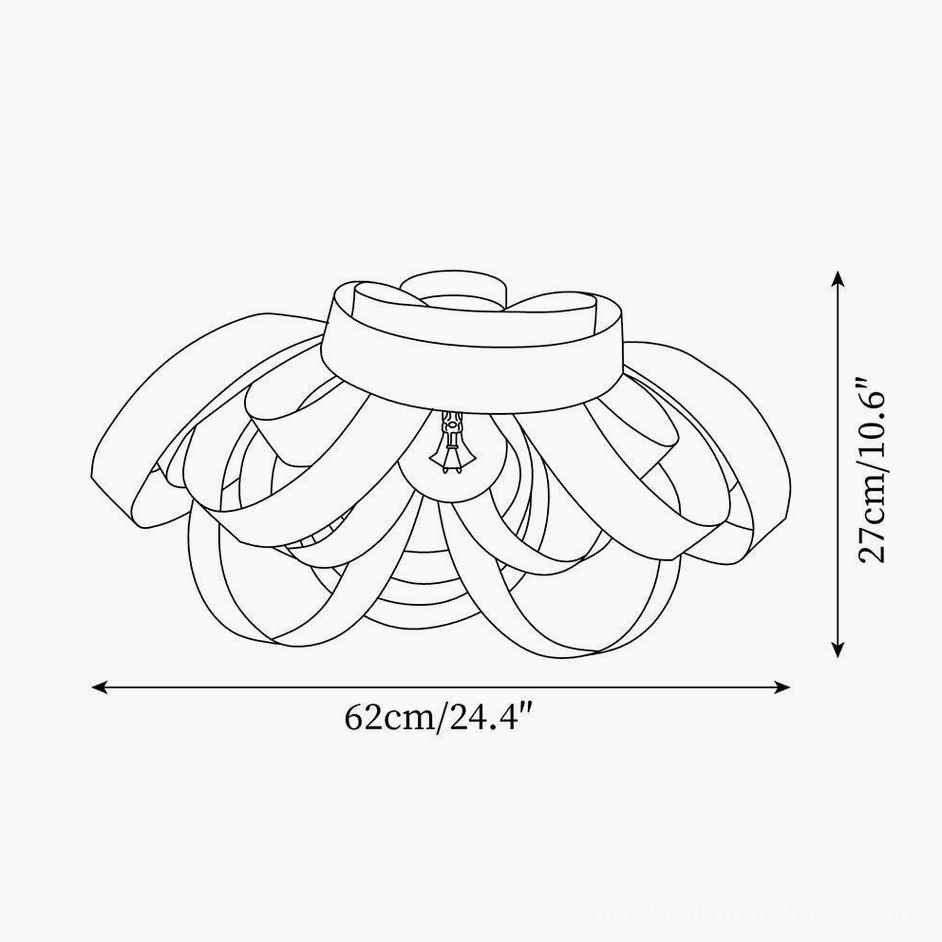 Large wood petal ceiling light technical specification diagram 62cm