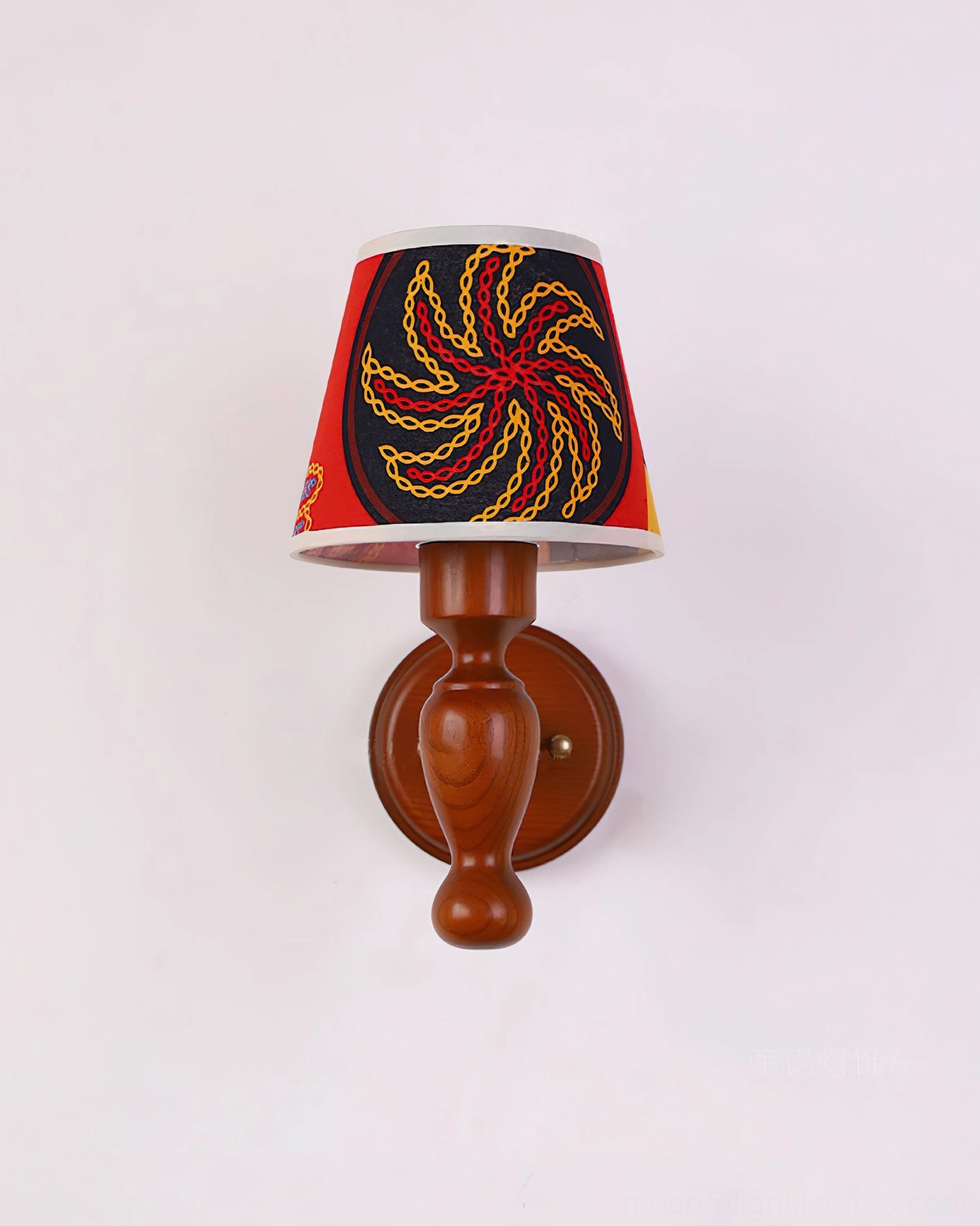 Wooden wall lamp fixture, artistic patterned shade contemporary style