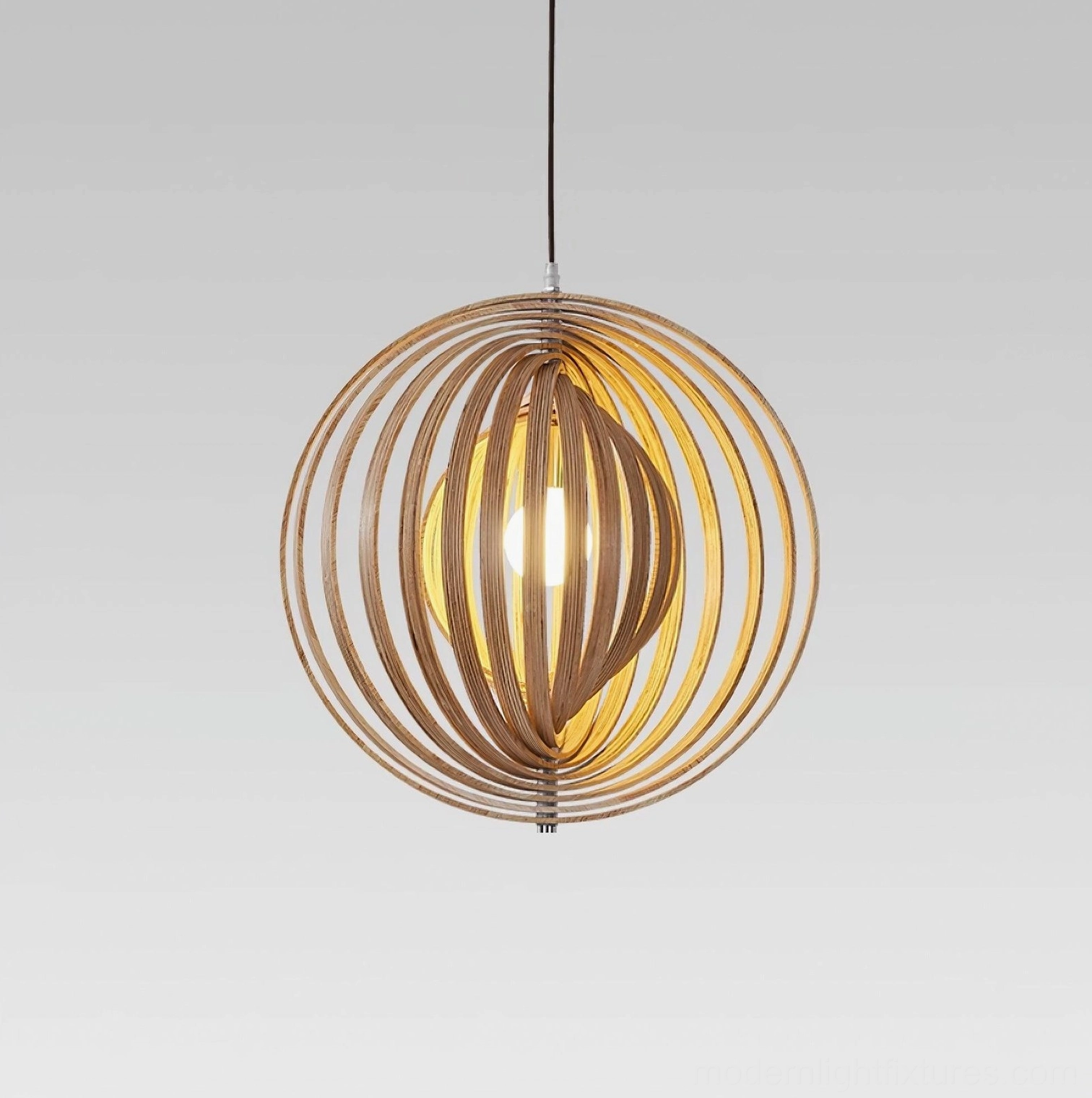 Wooden sphere pendant lamp artistic product photography showcasing sculptural geometric design form