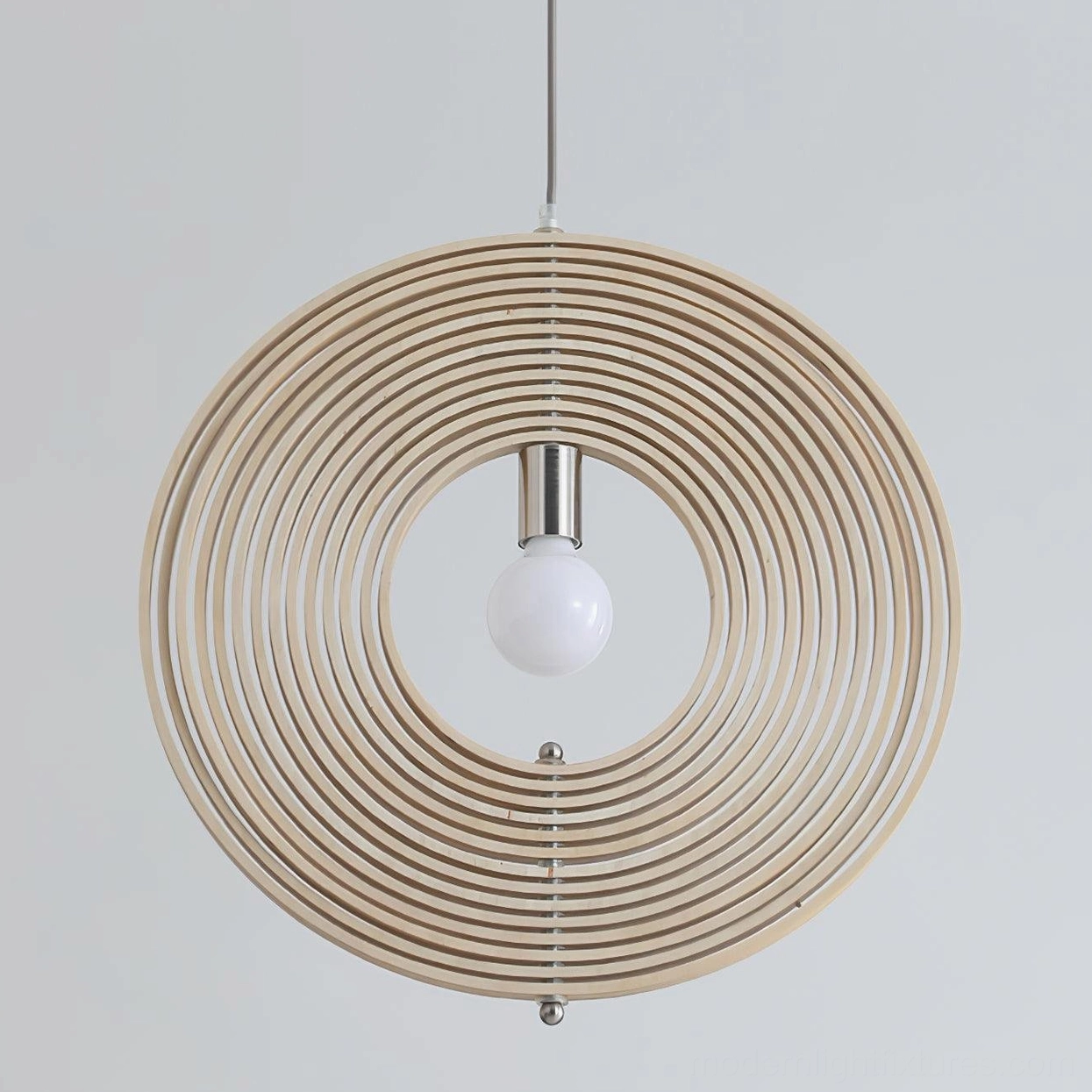 Wooden sphere pendant lamp showing sloped ceiling installation compatibility up to 30 degrees
