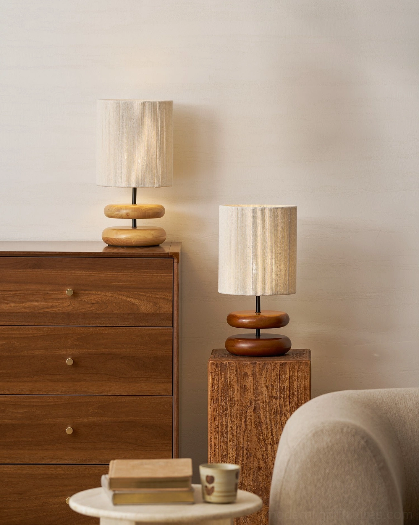 Wooden stacked base table lamp suitable for bedroom nightstand lighting solution