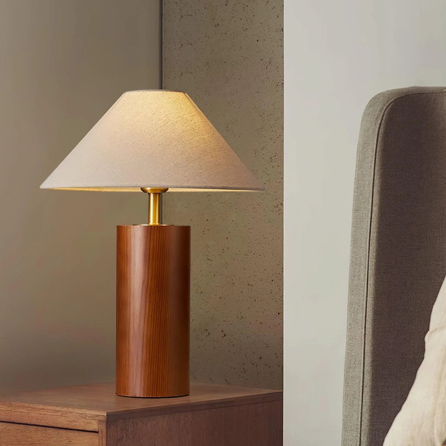 Wooden table lamp highlighting sustainable material sourcing and eco-friendly design approach