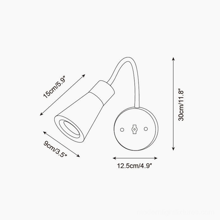 Wall sconce technical drawing with detailed dimensions and specifications, line art illustration