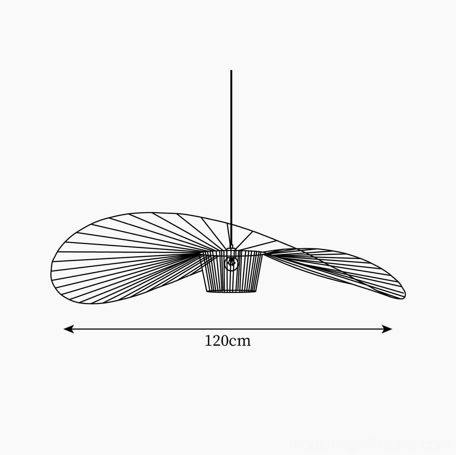 120 cm diameter woven fiber glass pendant lamp schematic dimension demonstration