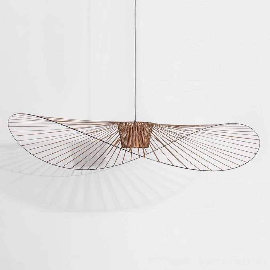 Woven fiber glass pendant 200 cm brown color finish warm tone installation