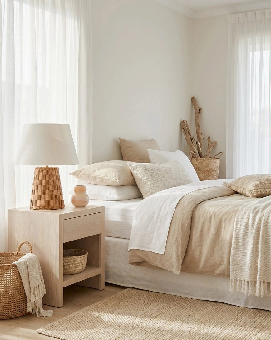 Briora woven rattan table lamp with tapered base and cream empire shade - sustainable hand-woven rattan dining room accent light