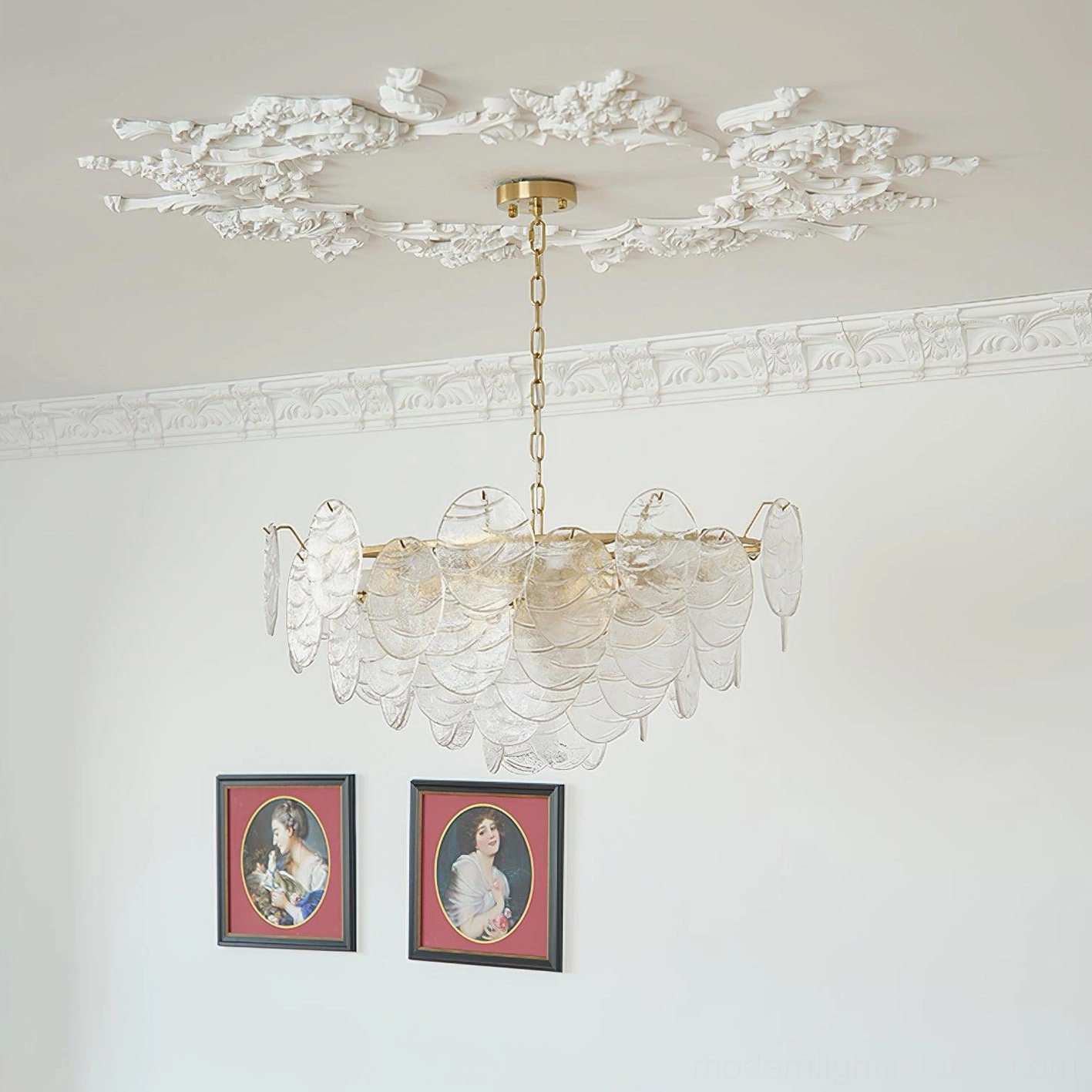 Extra large 80cm gold disc Victorian glass chandelier in luxury foyer entryway