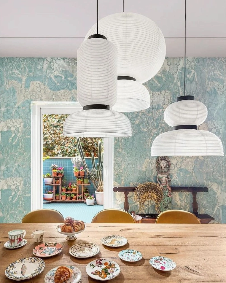 Xuan paper hanging lamp detail showing pleated construction and light transmission