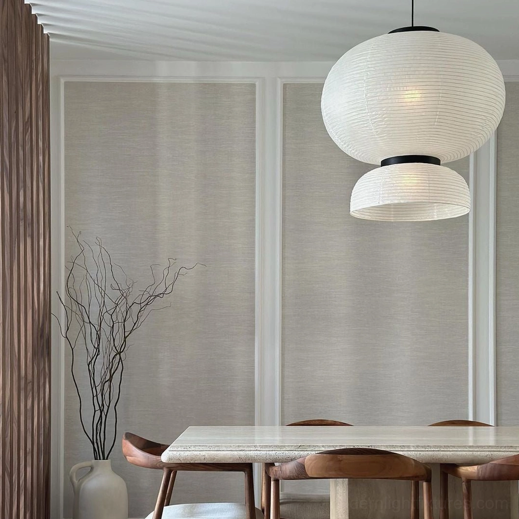 Xuan paper pendant lamp cluster installation in contemporary living space