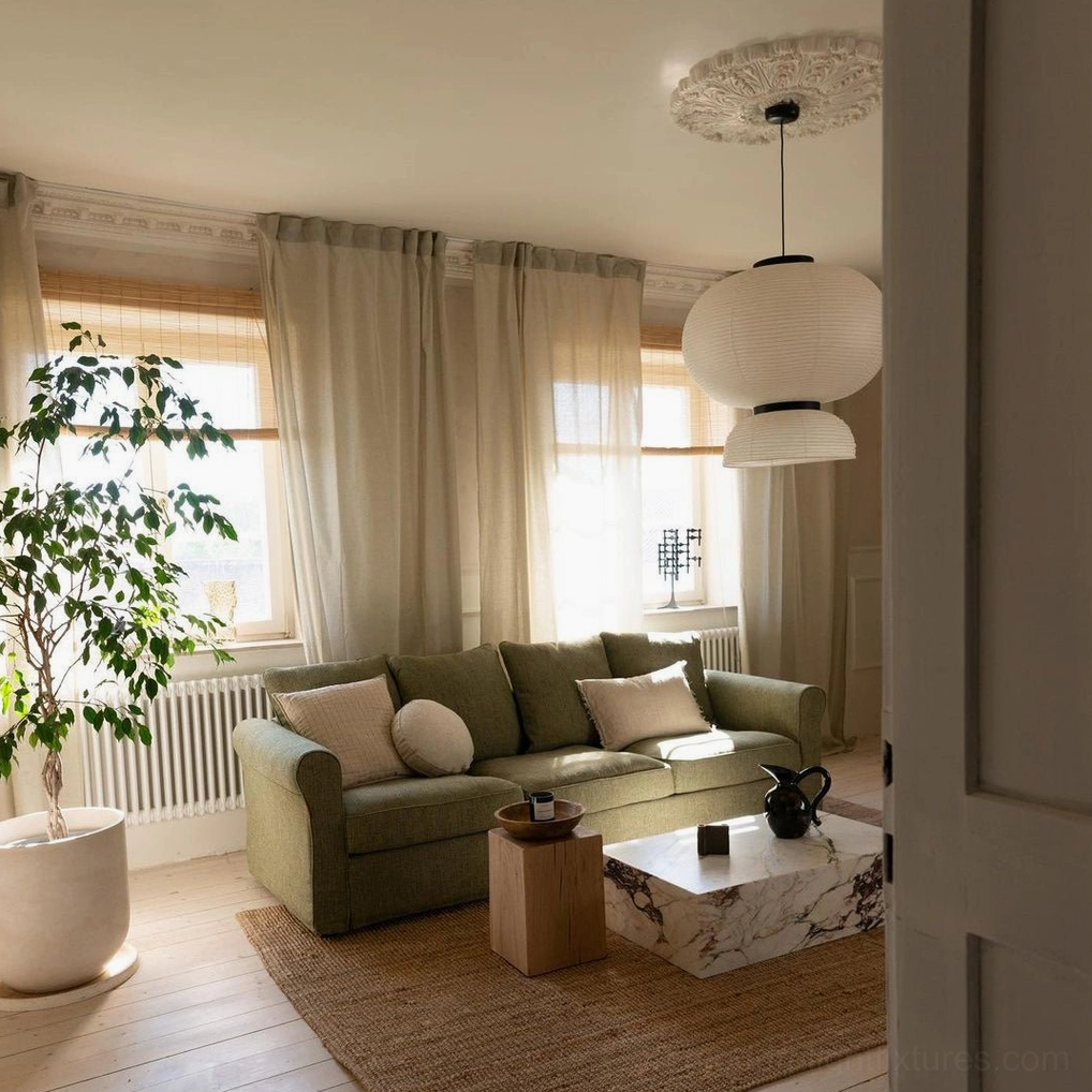 Xuan paper pendant lamp in modern dining area providing soft diffused illumination