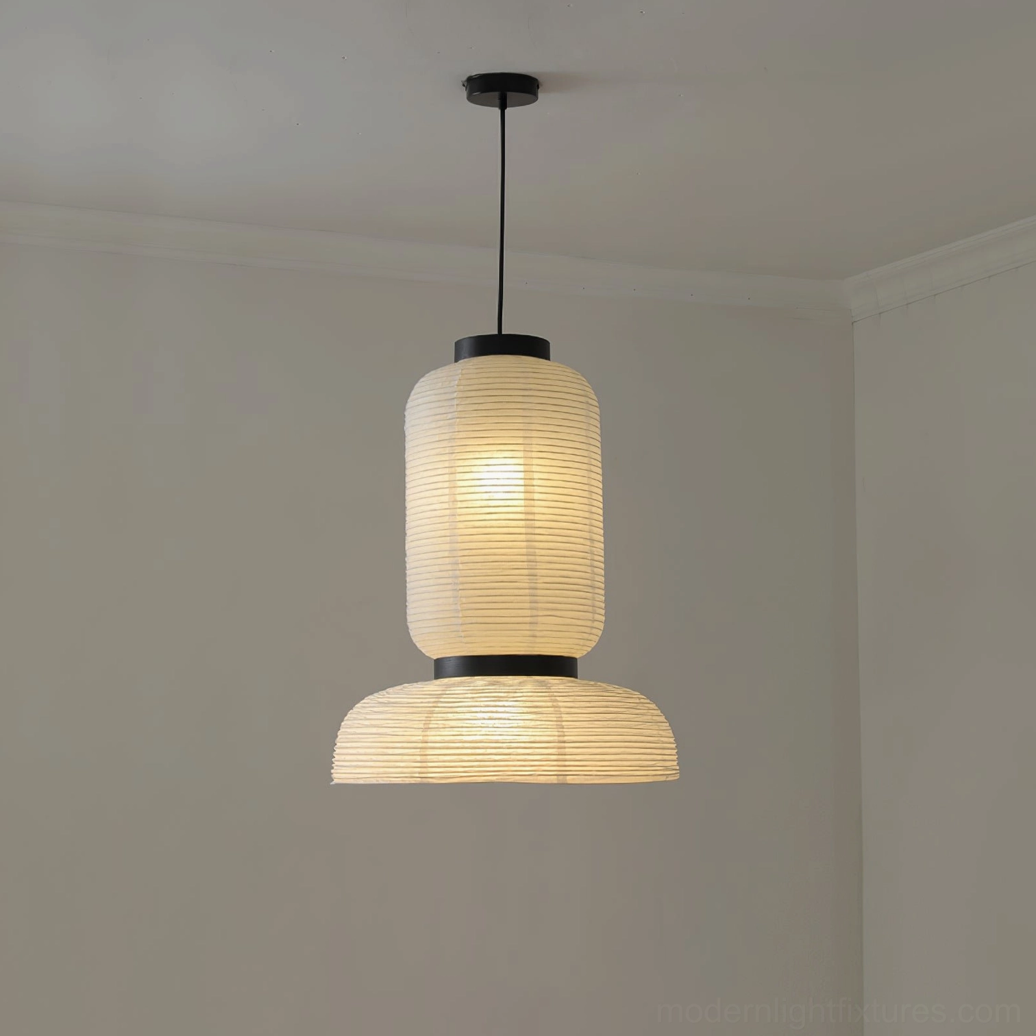 Xuan paper pendant lamp in contemporary home office providing focused ambient illumination