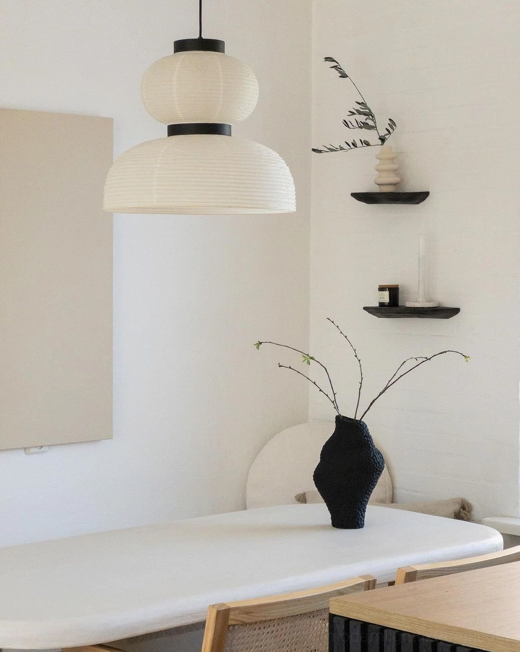 Xuan paper pendant lamp in modern Japandi interior with Japanese-Scandinavian fusion