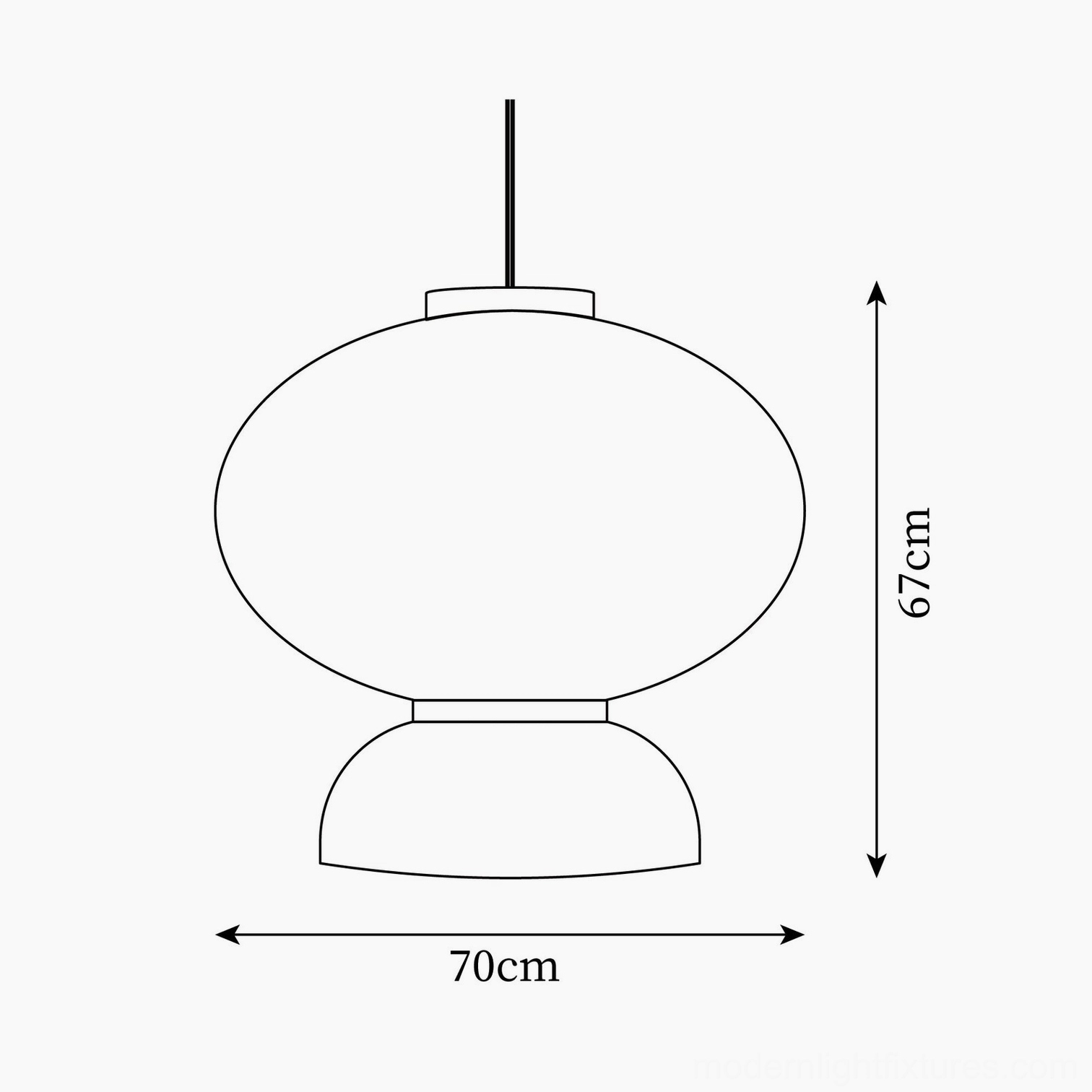 Technical specification diagram for Model C Xuan paper pendant lamp, 70cm diameter by 67cm height