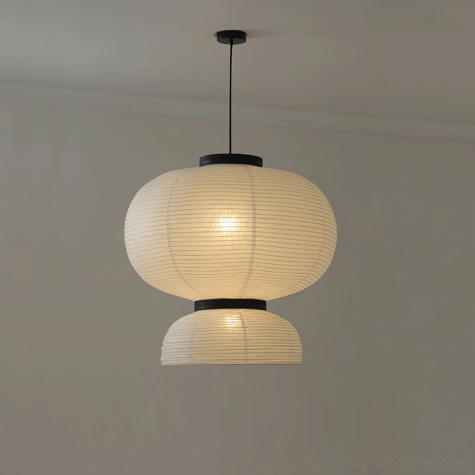 Large Xuan paper pendant lamp Model C as statement piece in grand dining room installation