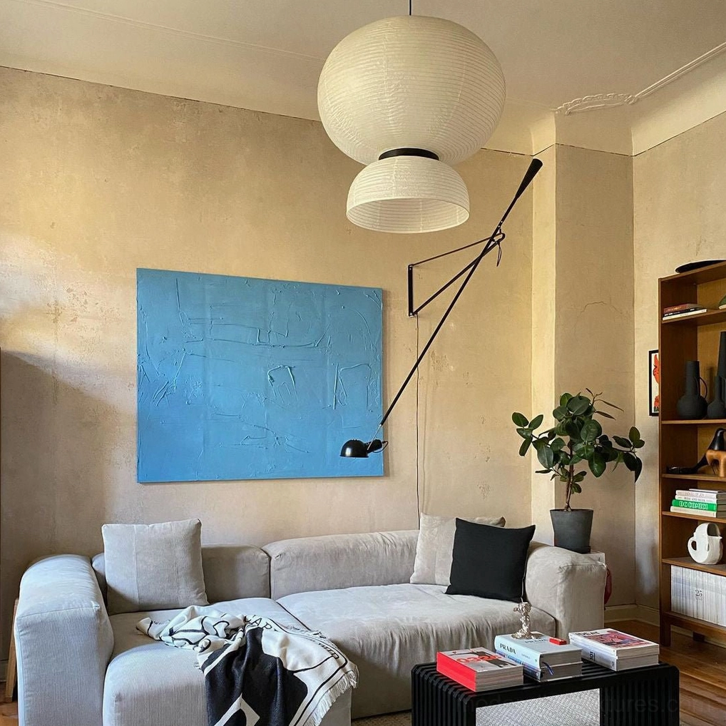 Xuan paper pendant light with black oak frame in contemporary Nordic interior space