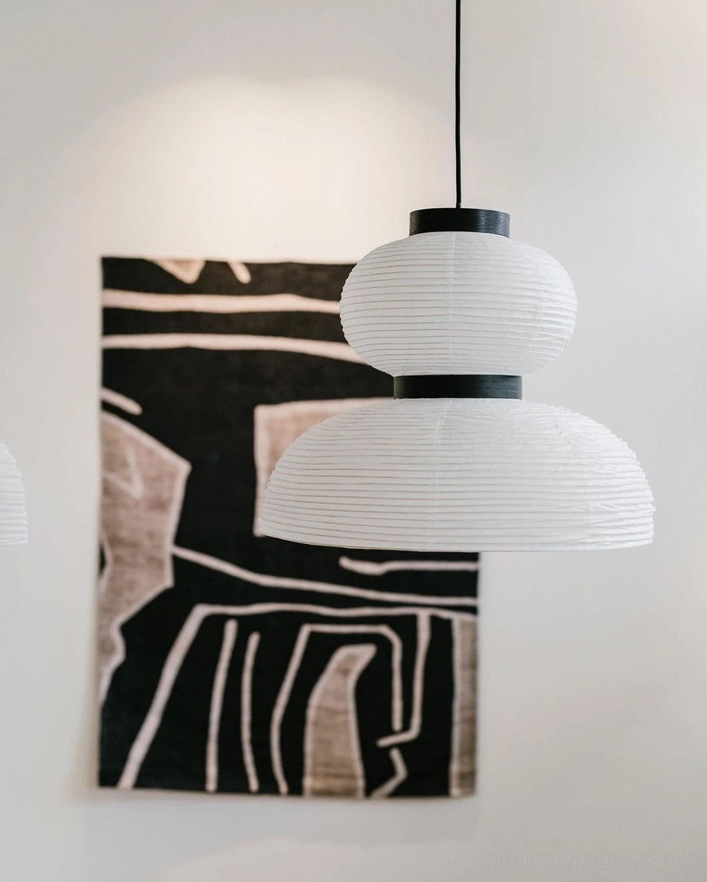 Single Xuan paper pendant light fixture in minimalist contemporary bedroom