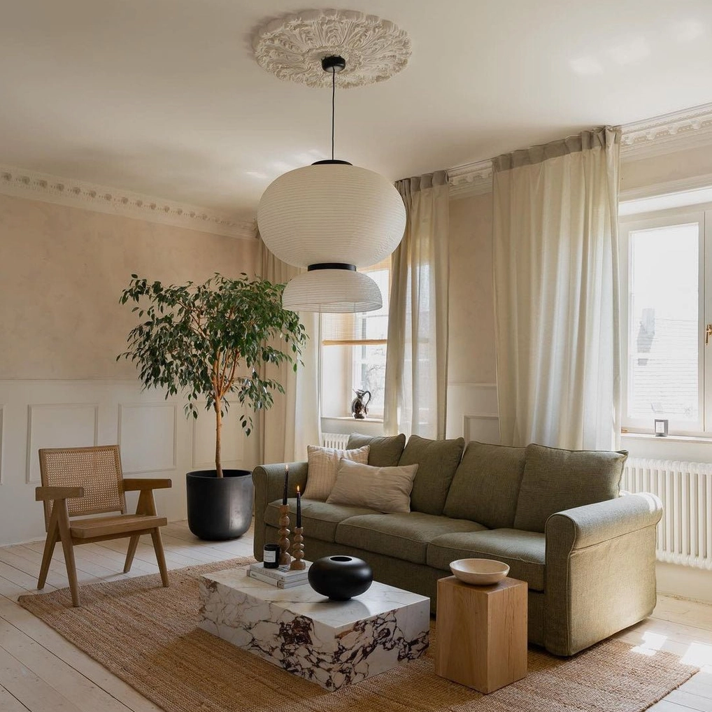 Xuan paper pendant light fixture demonstrating warm ambient glow in residential interior