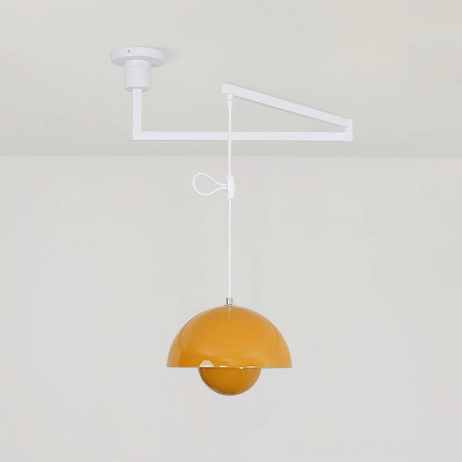 Yellow warm glossy swing arm pendant light dome shade adjustable fixture