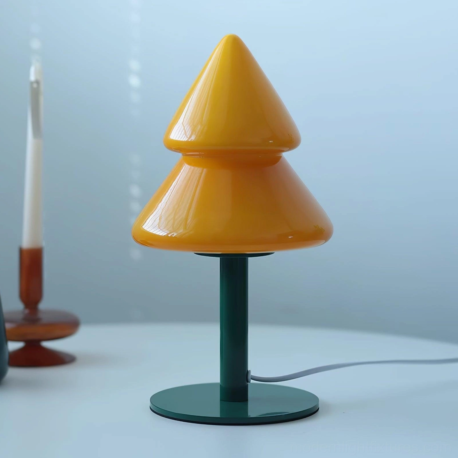 Yellow and green color combination Christmas tree lamp in contemporary home interior