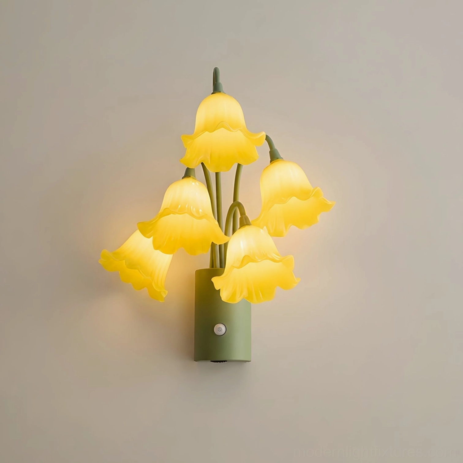 Yellow lily bloom wall sconce front view studio shot bright botanical floral design