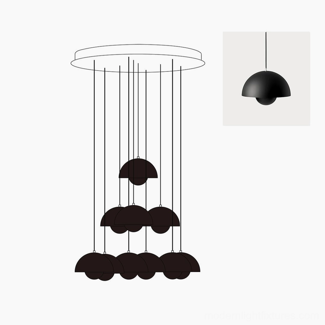 Yellow matte finish dome pendant chandelier with 31 heads configuration for vibrant modern interiors