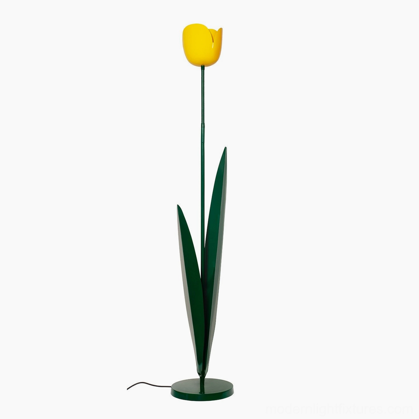 Yellow tulip floor lamp standing in contemporary interior showcasing sculptural form and paint finish – botanical statement floor lighting