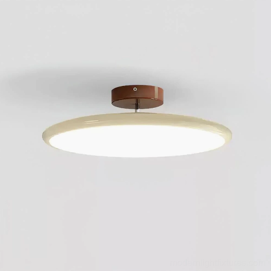 Zayn 50cm ceiling fixture with warm beige acrylic disc, brown metal canopy, 3000K integrated LED light source