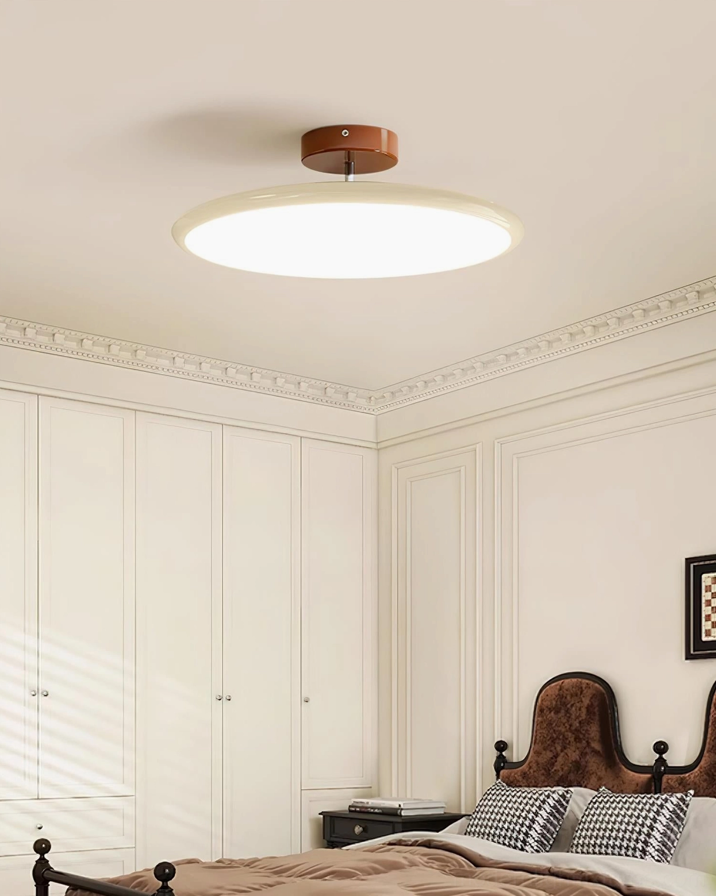 Zayn modern ceiling light fixture showing clean lines, thin 9cm profile, and warm LED diffusion across acrylic surface