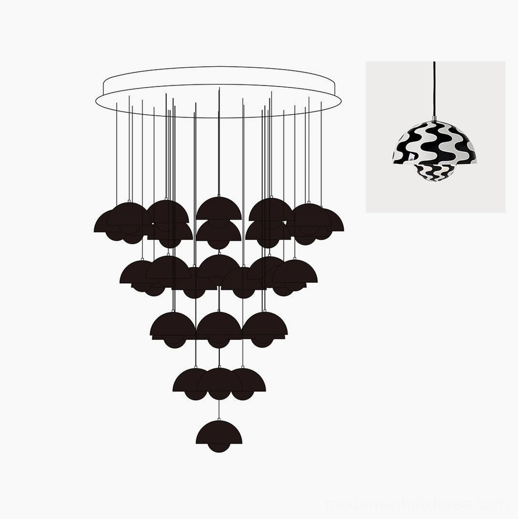 Zebra stripe pattern dome pendant chandelier with 31 heads configuration for bold modern interiors