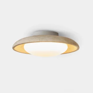 Zen Glow travertine flush mount ceiling lamp - warm white LED - minimalist modern design overhead view