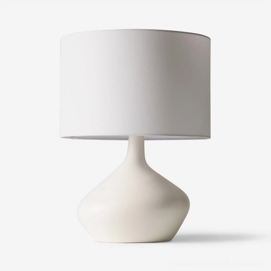 Zen ceramic table lamp in beige and white color combination with textured linen fabric shade and fluid base