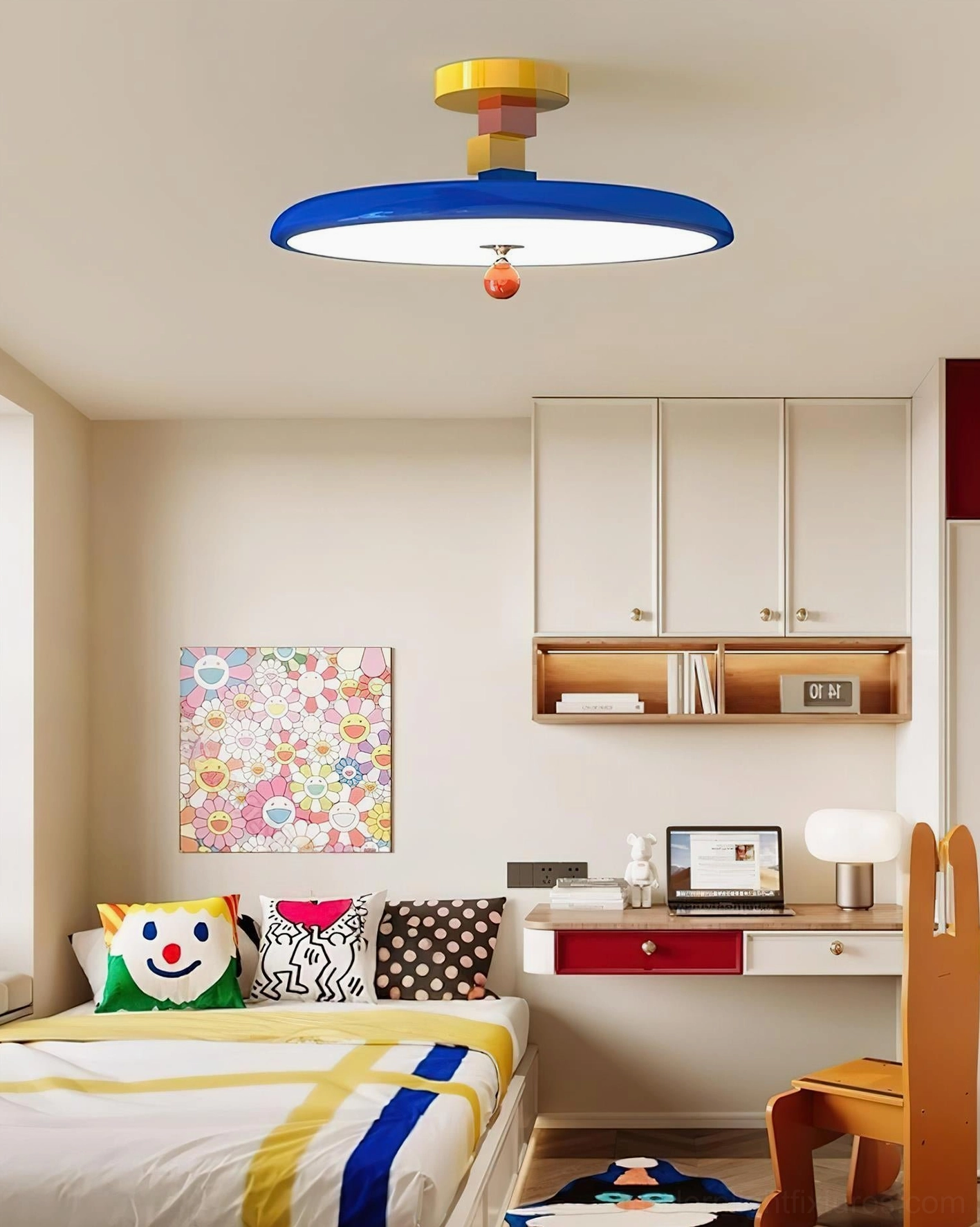 Zeno modern ceiling light with blue shade in multifunctional kid's room with study desk