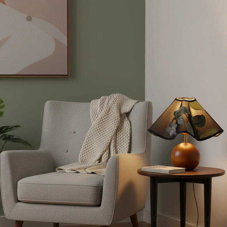 Zerina table lamp shade texture and embroidered fabric construction quality and artisanal details