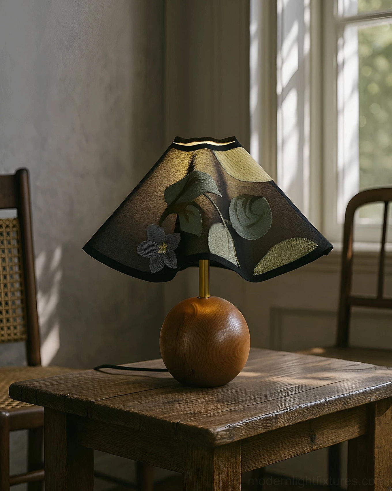 Zerina embroidered table lamp complete product view walnut and black color options