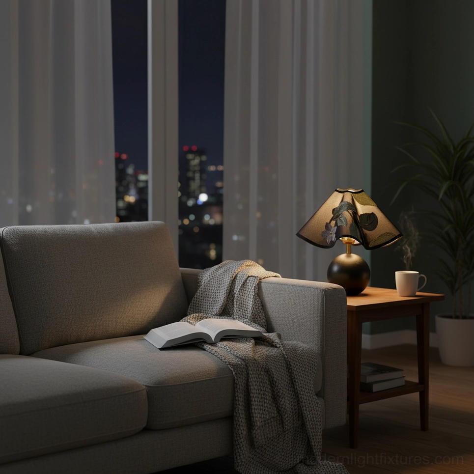 Zerina table lamp installed in home setting demonstrating warm ambient light and decorative appeal