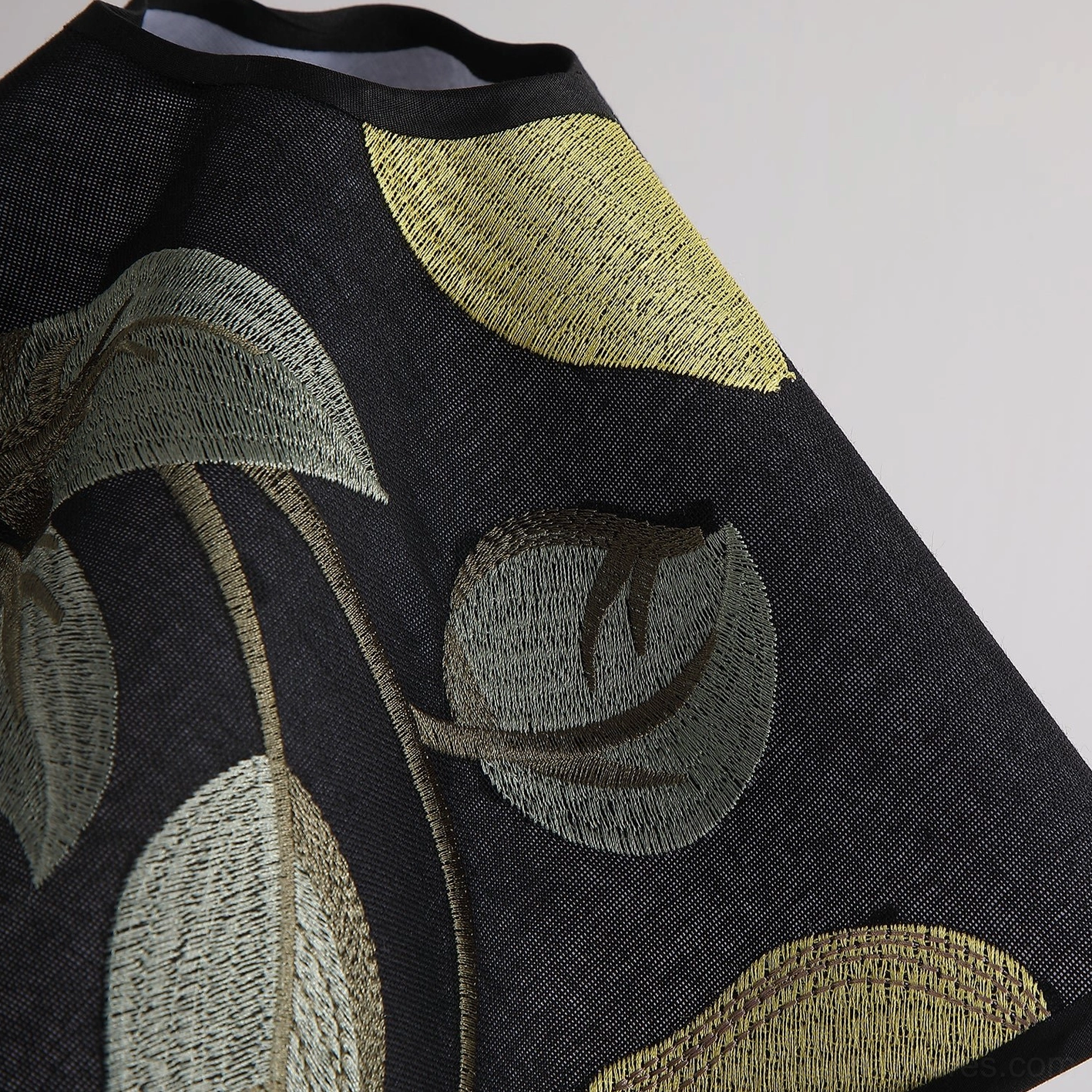 Zerina table lamp fabric shade with leaf and floral motif embroidery pattern detail