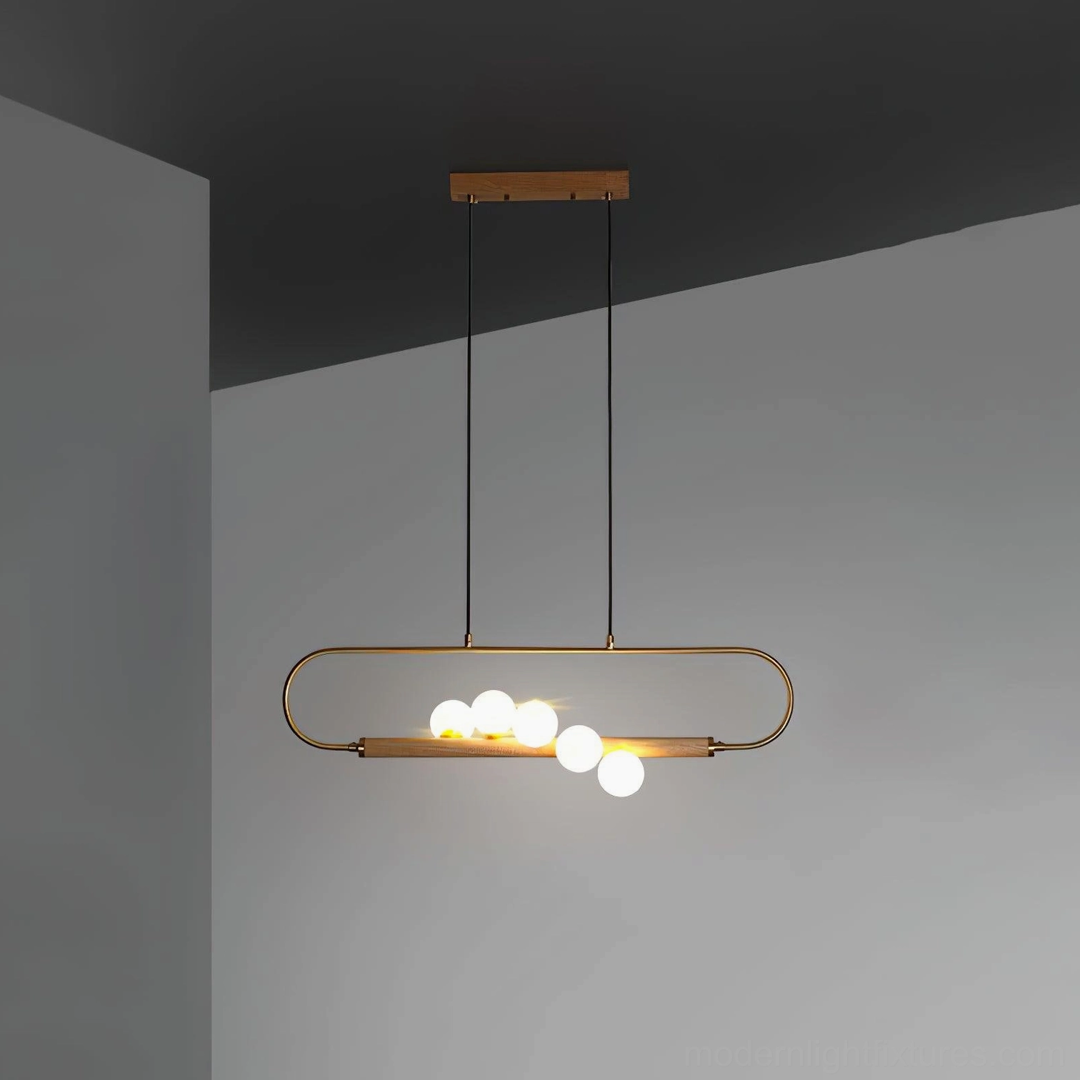Zeta Linear Pendant contemporary kitchen island installation with white cabinetry showing modern design coordination