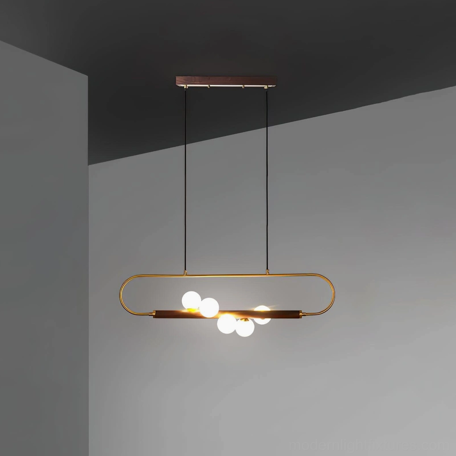 Zeta Linear Pendant detailed view of G4 socket frosted glass globe construction and diffusion technology