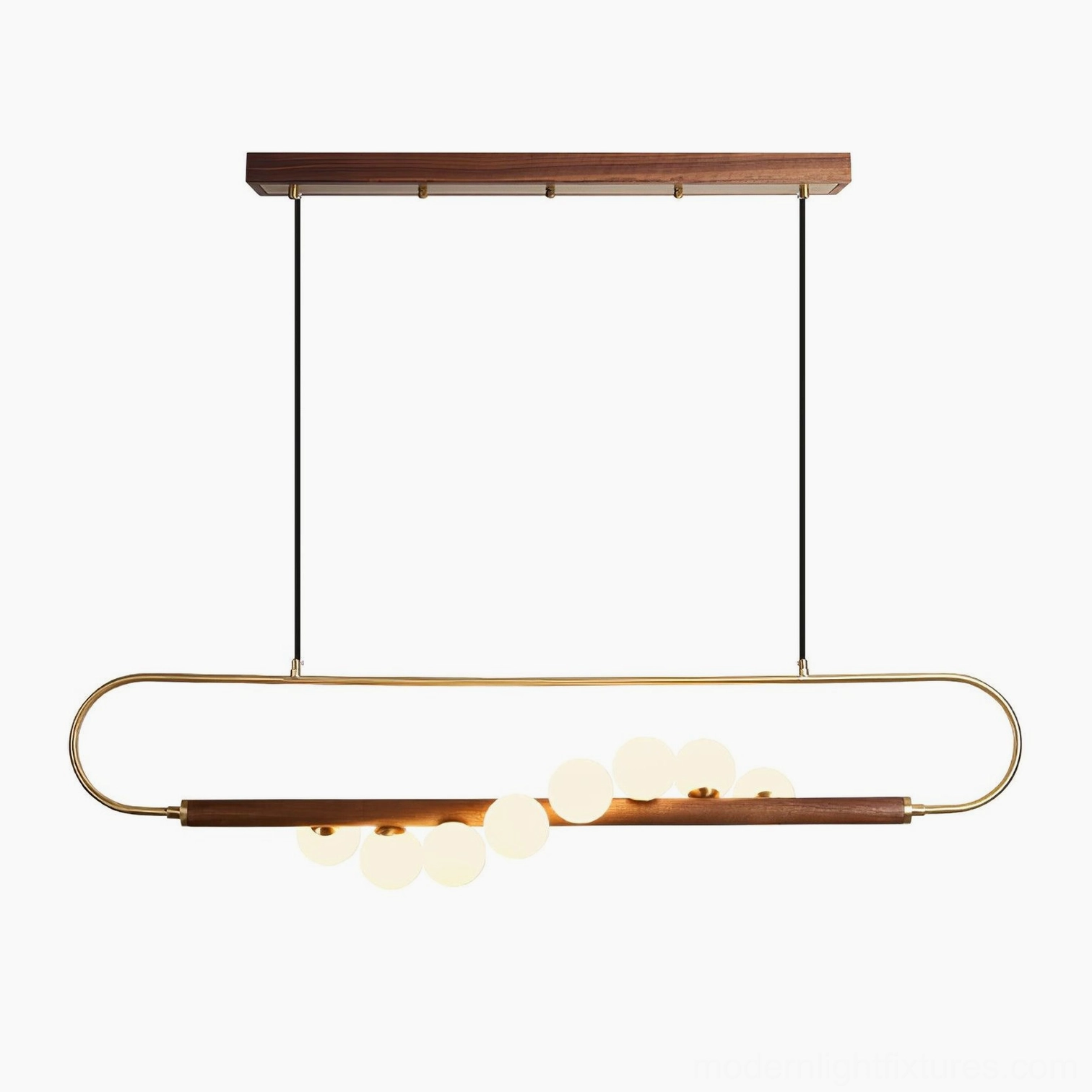 Zeta Linear Pendant artistic overhead angle showing five glass globe geometry and light distribution symmetry